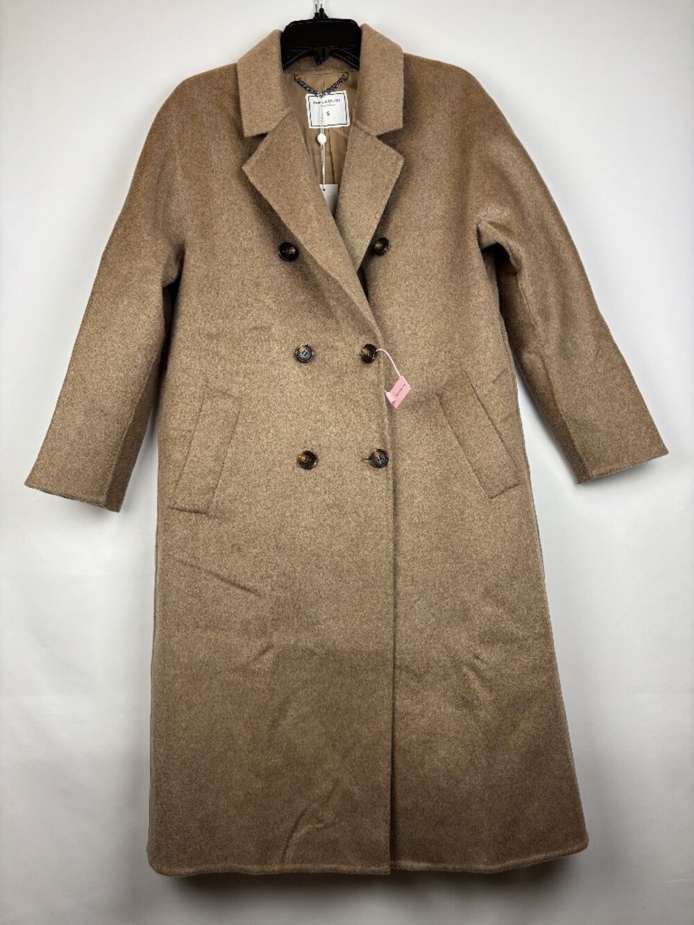Small Belle & Bloom Wool Coat Light Brown Double Breasted Pockets Long Sleeve